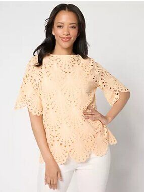 BEAUTIFUL by Lawrence Zarian Women Top Sz XL Eyelet Knit Tank Peach A647086